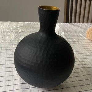 Black Hammered Vase with Gold Interior